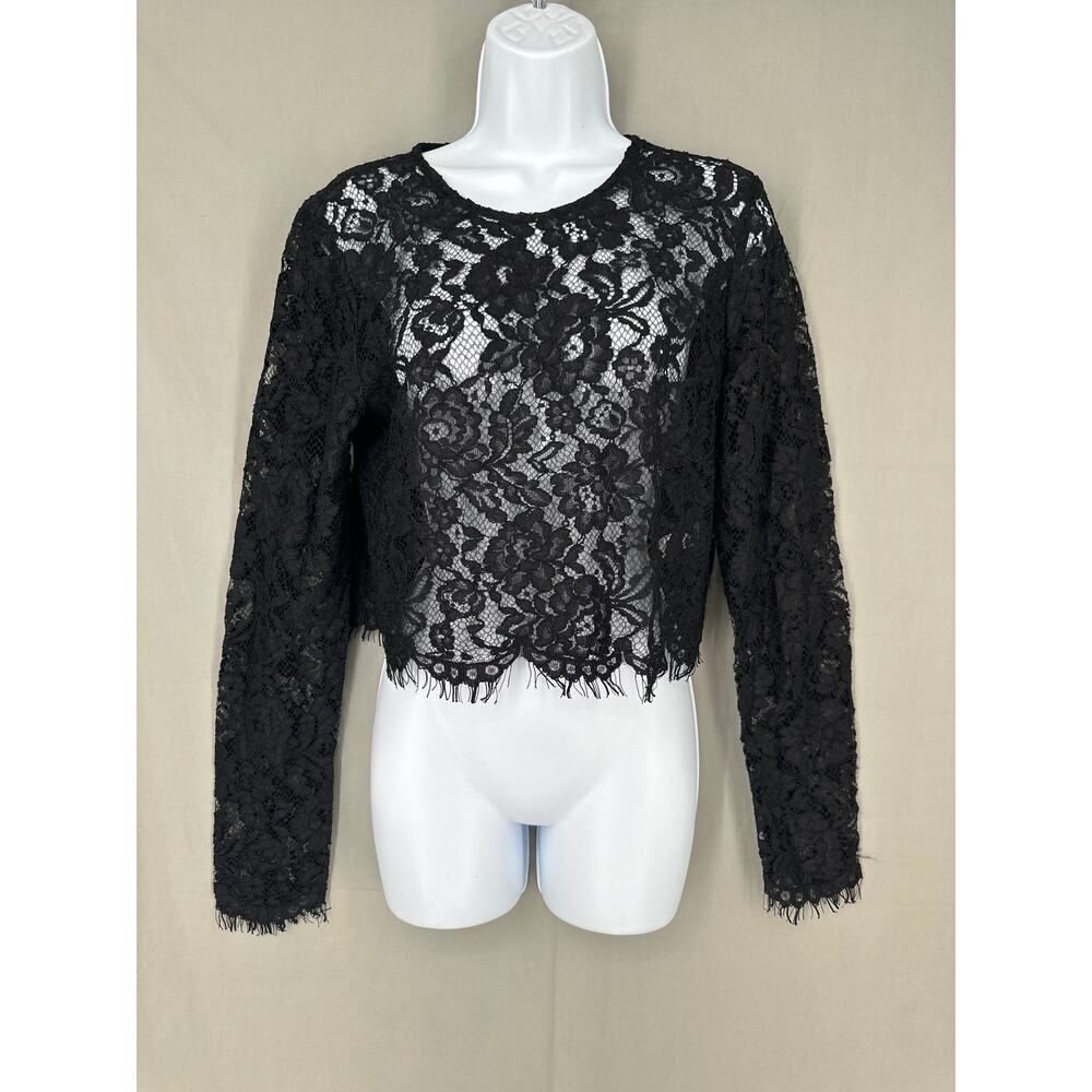 Jason Wu Top Womens Medium Black Lace Sheer Crop Long Sleeve Whimsigoth Romantic